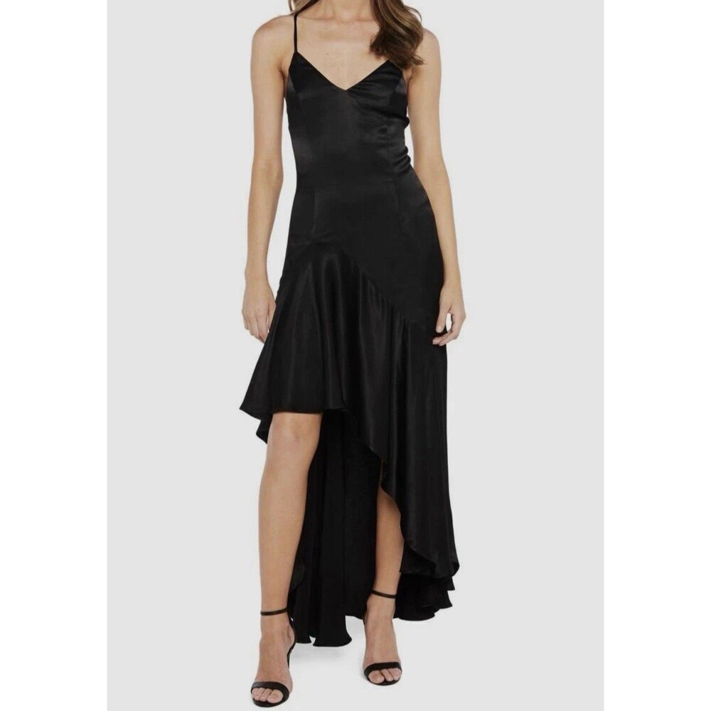 Women’s Bardot Arella Dress Asymmetrical High Low Open Back V Neck Black 8 M